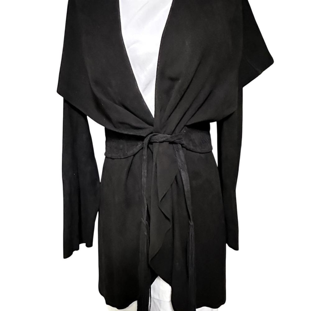 Vintage Suede leather Black Western Jacket  With Fringe Belt - Picture 3 of 7